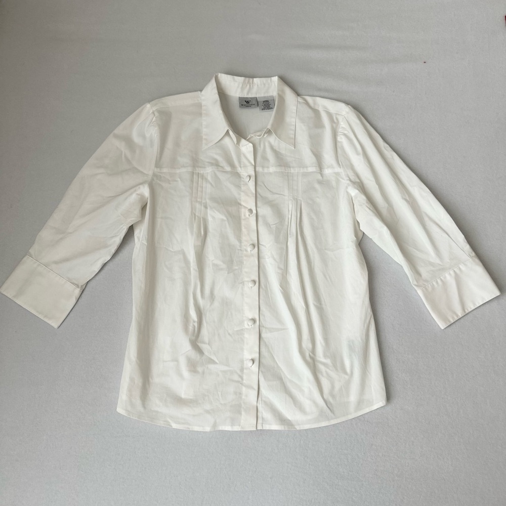 Worthington Vintage White Pleated Button-Up Blouse Womens